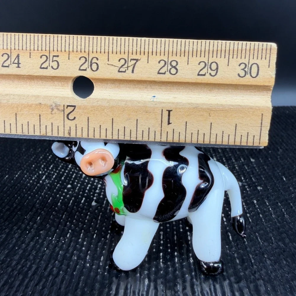 Pier 1 Glass Cow Figurine Santa Hat Christmas Holiday‎ Miniature 3 inch Figure